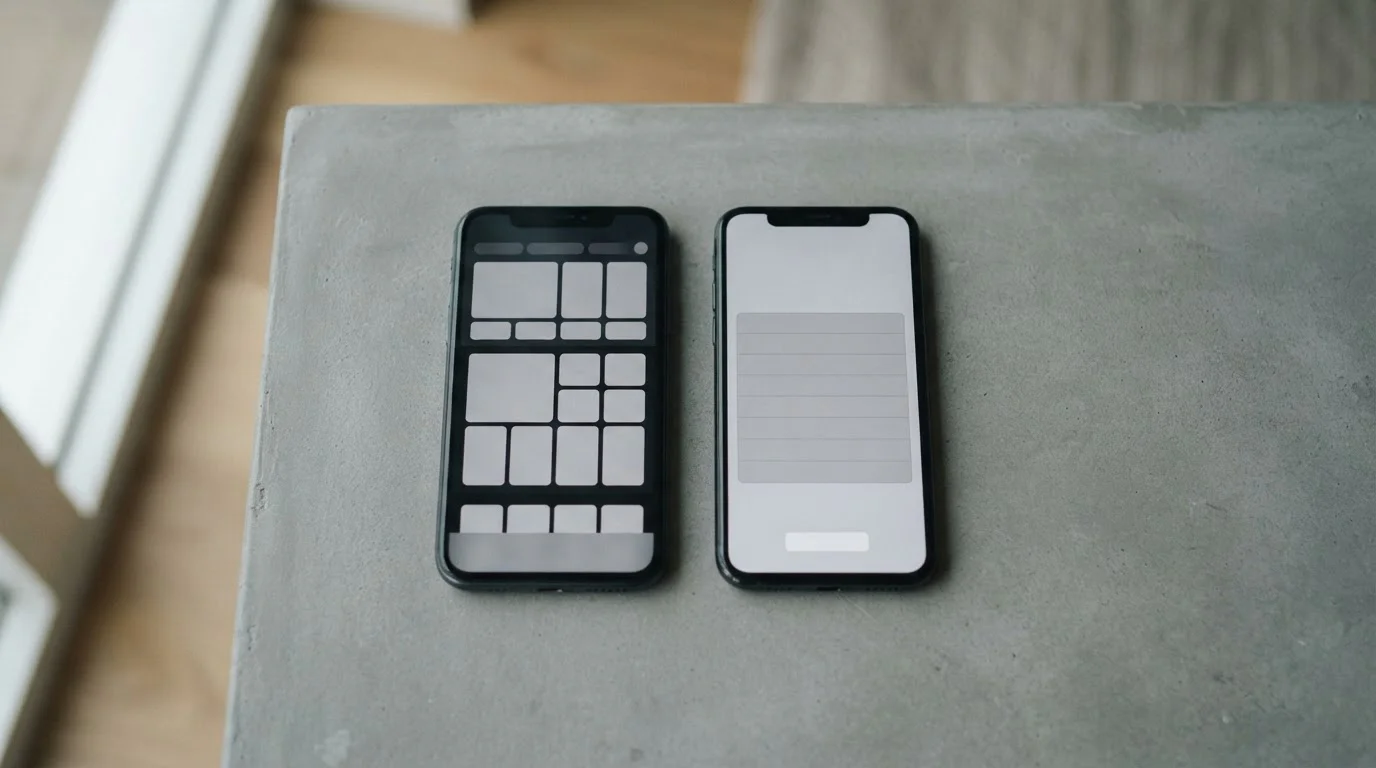 Twee smartphones naast elkaar met neutrale installatieschermen