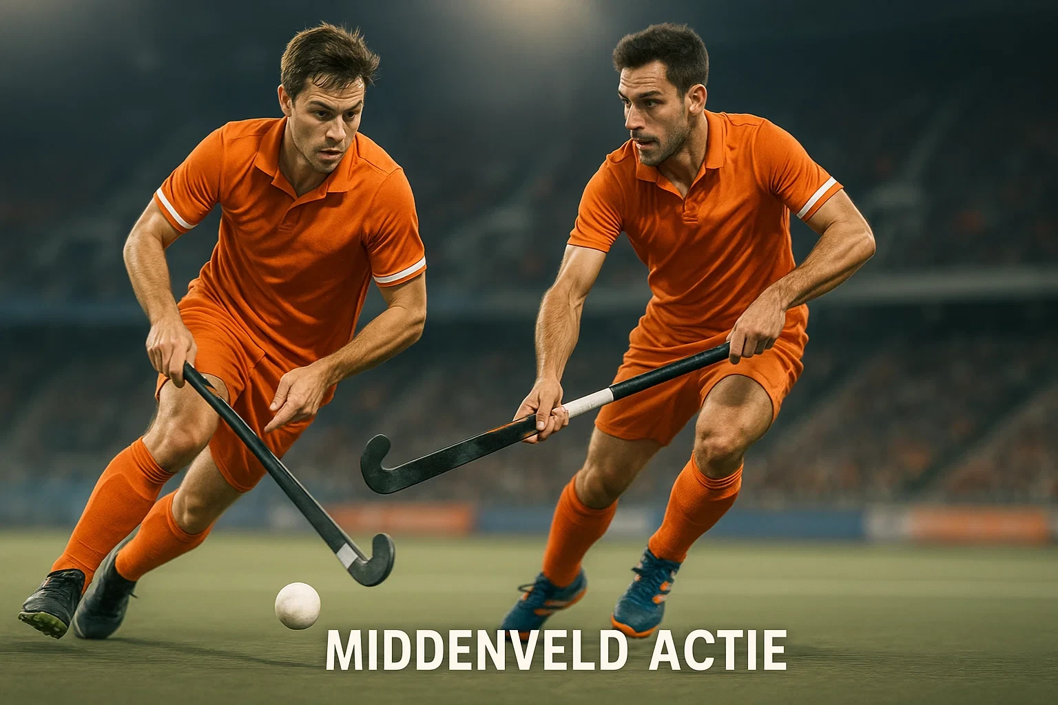 Hockeymiddenvelders in actie tijdens het opbouwen van een aanval