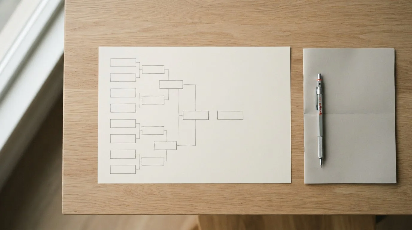 Handgetekend play-off-schema op papier onder daglicht