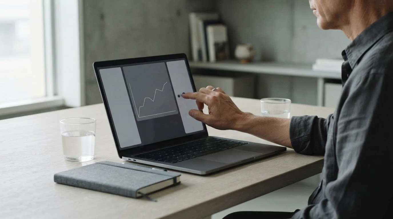 Hand stelt een limiet in via een neutrale schuifregelaar op een laptop