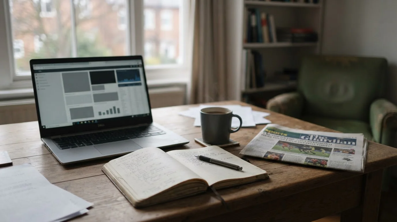 Redactionele werkplek met analyse van Nederlandse sportwedden-sites