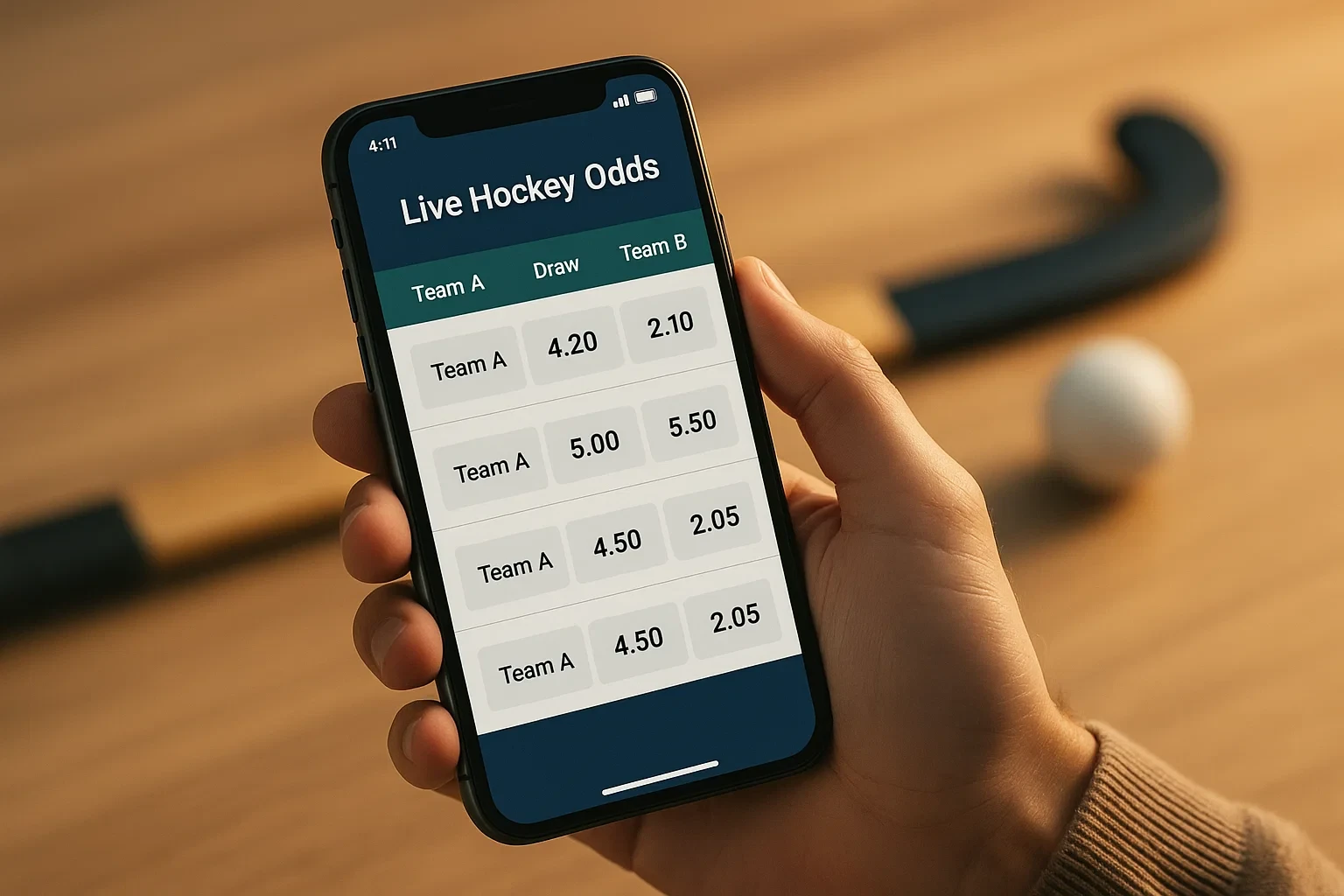 Smartphone met live hockey odds en weddenschappen interface voor sportwedden