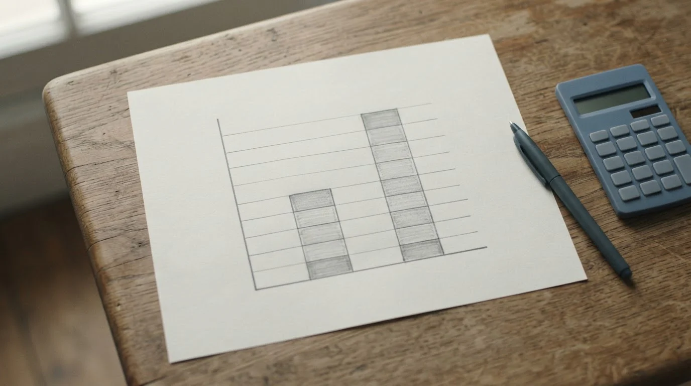 Neutraal schema met twee kolommen leeftijdsgroepen en oplopende maandbedragen op papier