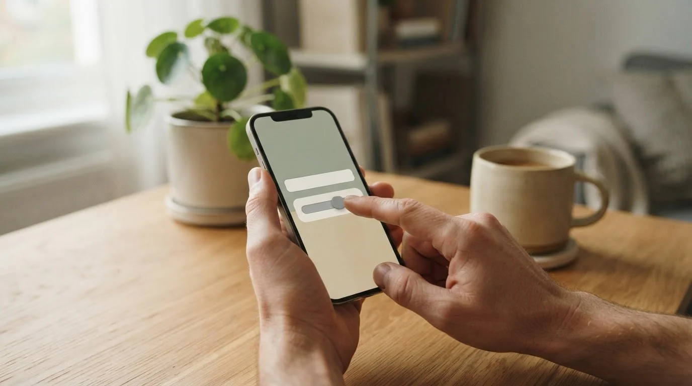 Handen stellen een limiet in op een smartphone bij een bureau