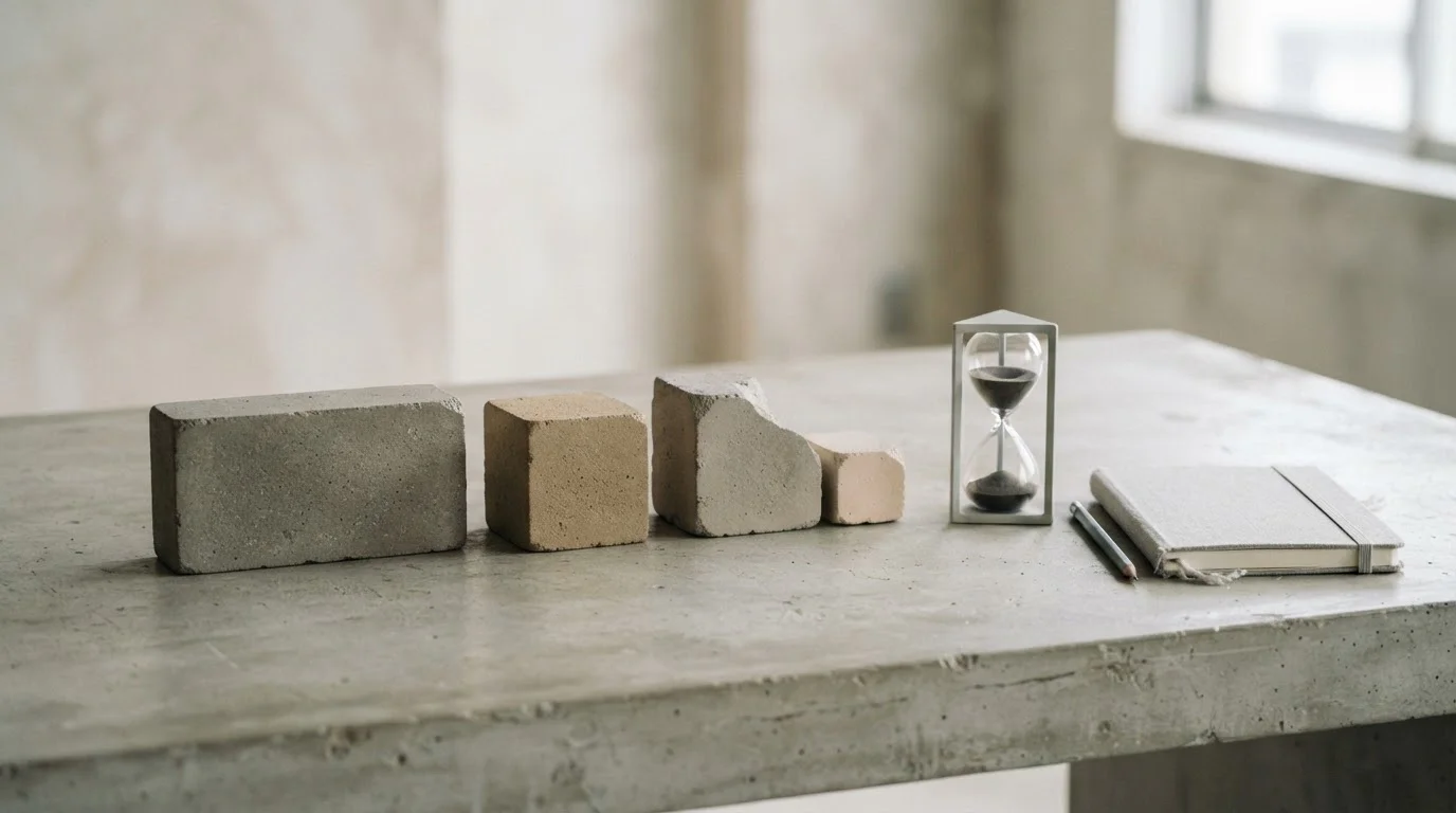 Vier modulaire blokken op een tafel als metafoor voor leveringsmodellen